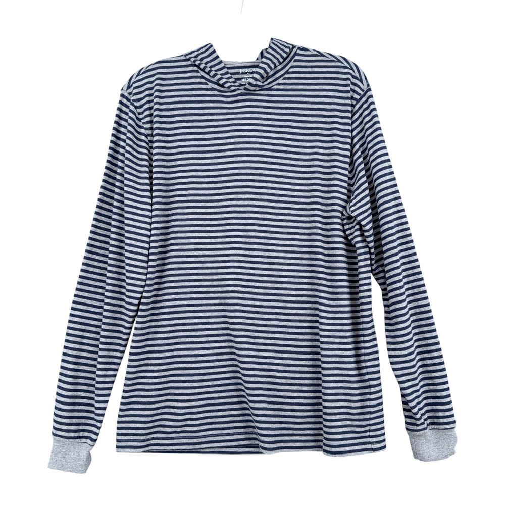 J.Crew Striped Hooded T-Shirt Mens Medium Cotton Blend Blue Gray